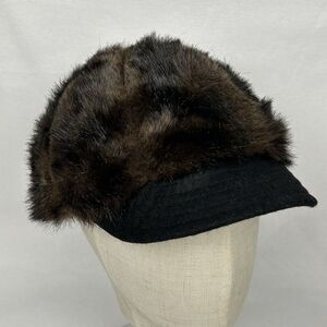 Vintage San Diego Hat Co Newsboy Cabbie Cap Womens Faux Fur OSFA Brown Wool Brim